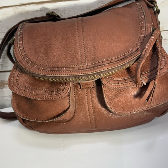 Lucky Brand Boho Bag Modesto Stash Flap Saddle Brown Leather EUC - Picture 3 of 14